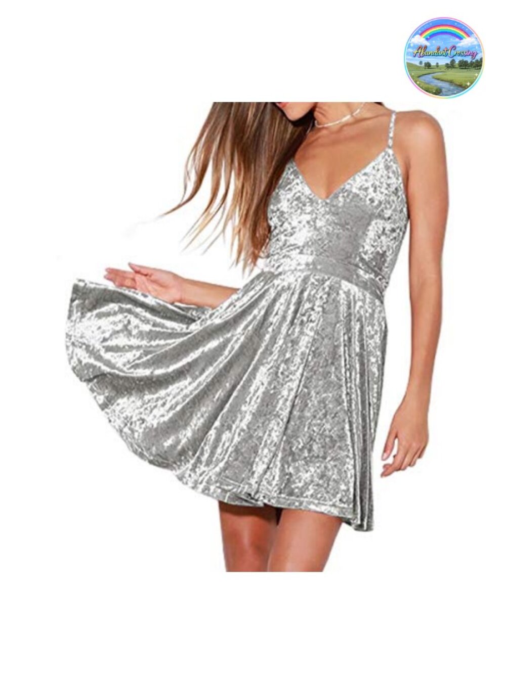 Crushed Velvet V-Neck Sleeveless Mini Skater Dress